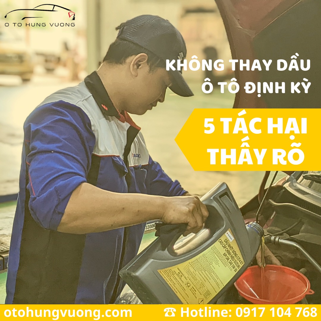 Kỹ thuật viên thay dầu định kỳ tại Ô Tô Hưng Vượng